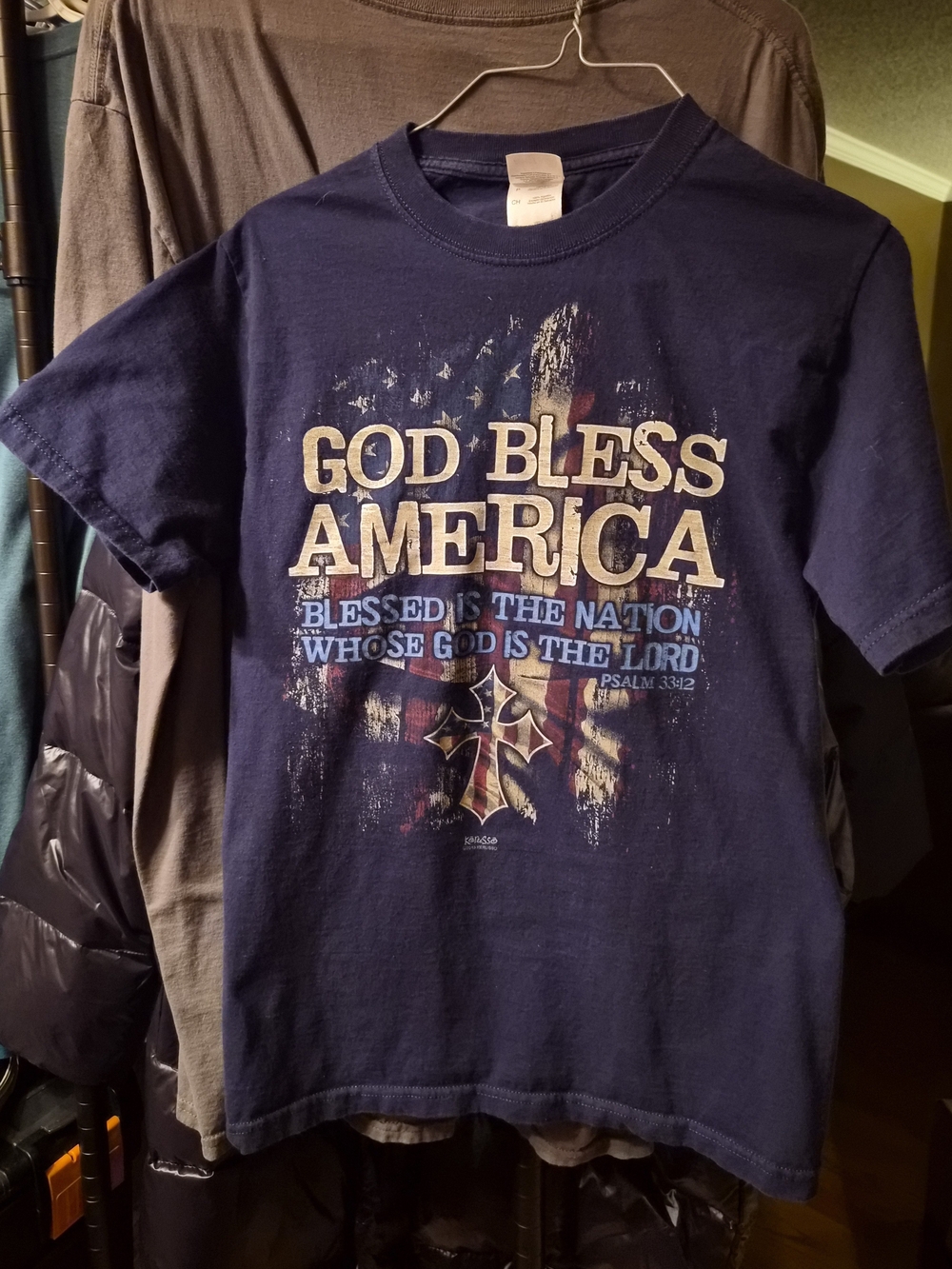 Men's Fruit of the Loom Navy "God Bless America" Short Sleeve Tee